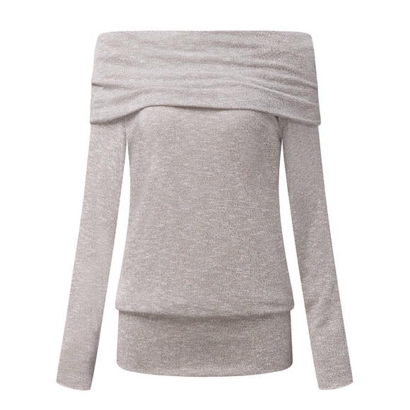 Slouchy Off Shoulder Foldover Knit Sweater Top - Picture 2 of 4